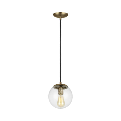 Leo Pendant Light in 8"/Incandescent/Satin Brass / Clear Seeded.