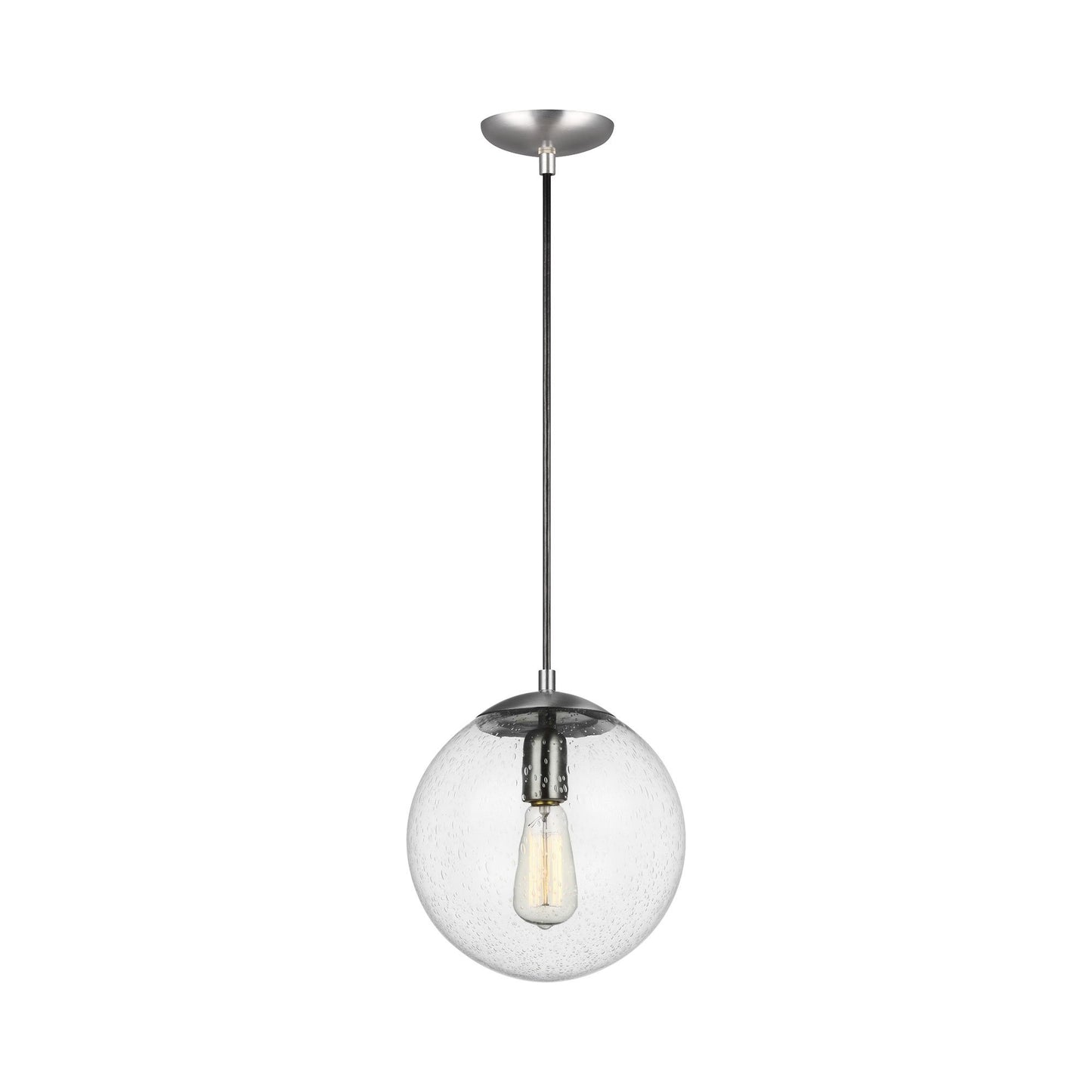 Leo Pendant Light in 10"/Incandescent/Satin Aluminum / Clear Seeded.