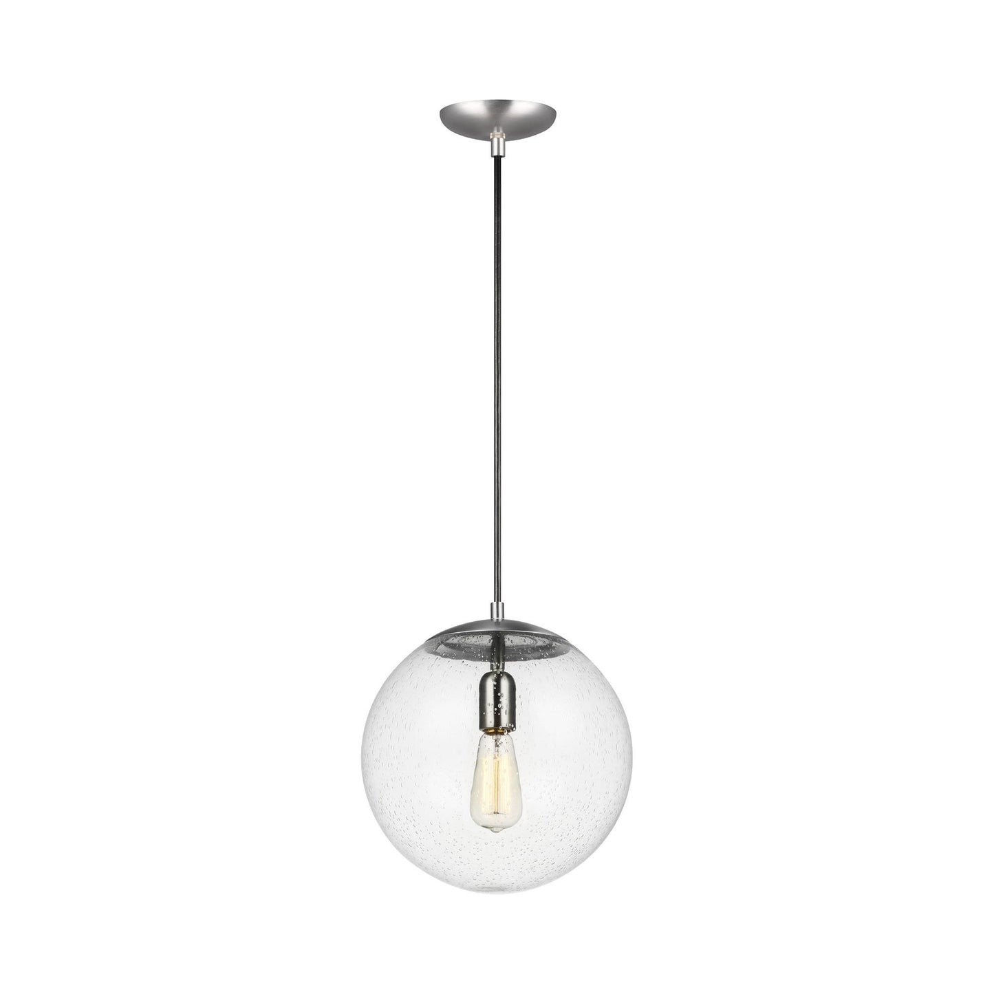 Leo Pendant Light in 12"/Incandescent/Satin Aluminum / Clear Seeded.