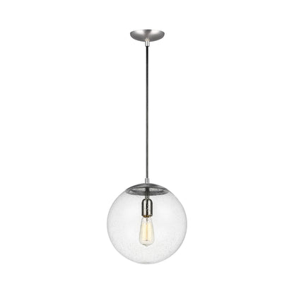 Leo Pendant Light in 12"/Incandescent/Satin Aluminum / Clear Seeded.