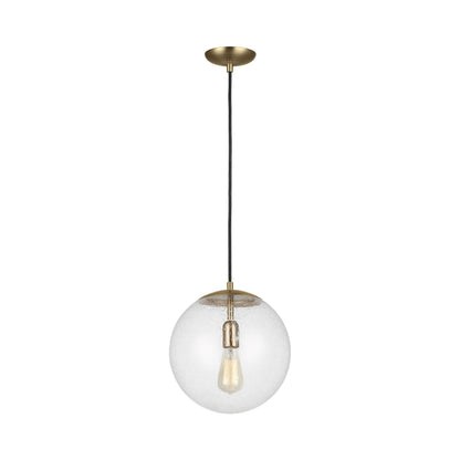 Leo Pendant Light in 12"/Incandescent/Satin Brass / Clear Seeded.