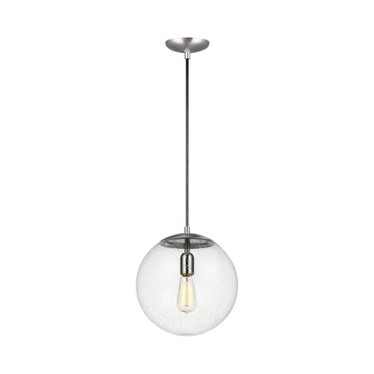 Leo Pendant Light in 12"/A19 LED/Satin Aluminum / Clear Seeded.