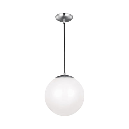 Leo Pendant Light in 14"/Incandescent/Satin Aluminum / Smooth White.