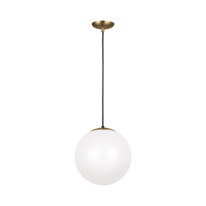 Leo Pendant Light in 14"/Incandescent/Satin Brass / Smooth White.