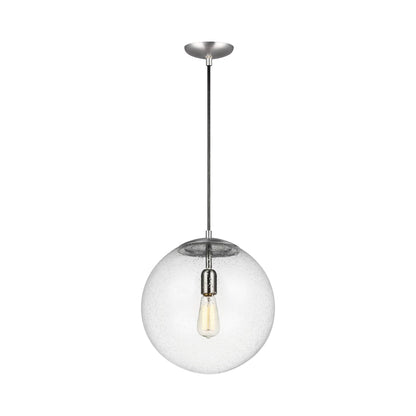 Leo Pendant Light in 14"/Incandescent/Satin Aluminum / Clear Seeded.