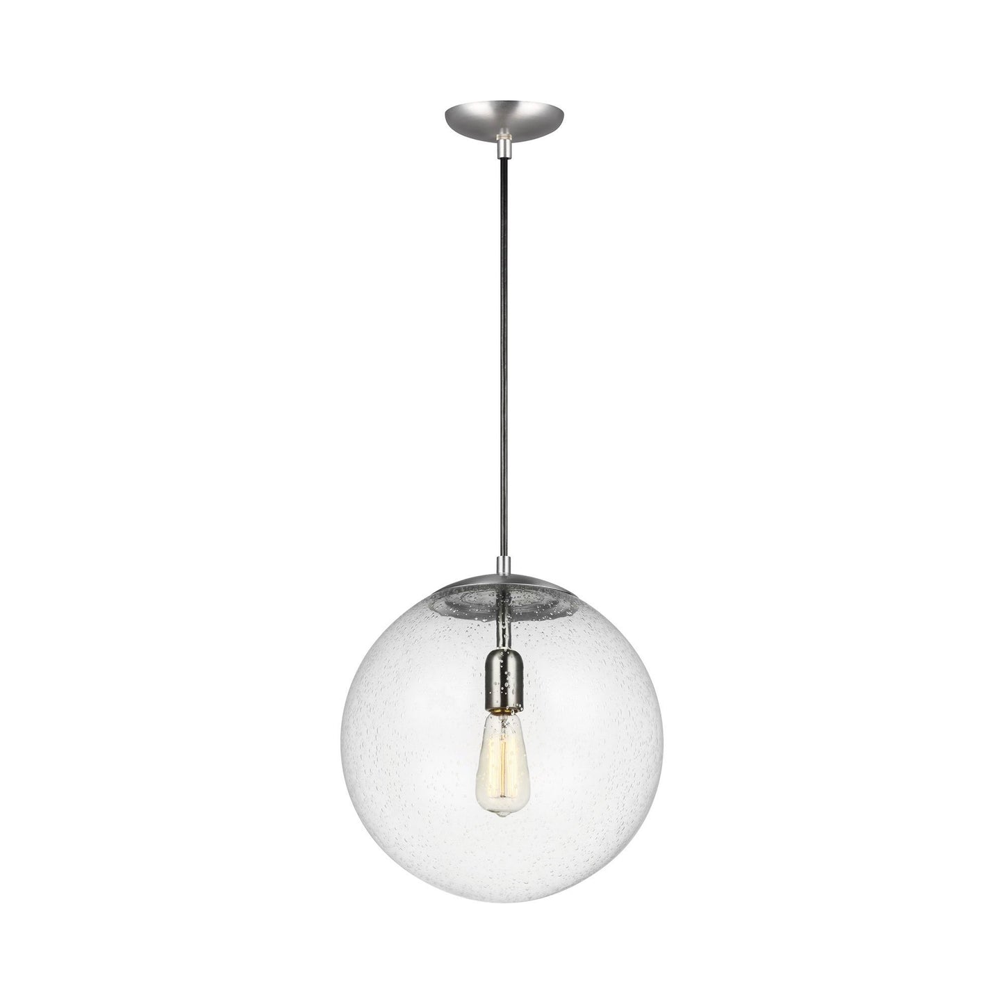 Leo Pendant Light in 14"/A19 LED/Satin Aluminum / Clear Seeded.