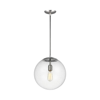 Leo Pendant Light in 14"/A19 LED/Satin Aluminum / Clear Seeded.