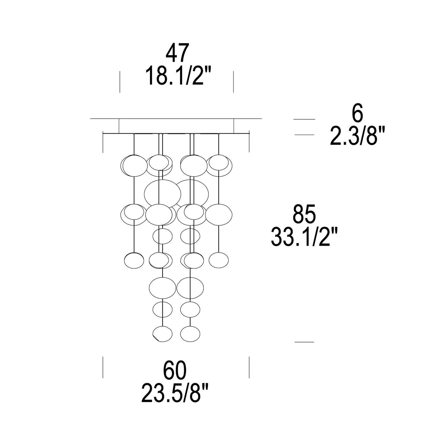 Ether S Multi Light Pendant Light - line drawing.