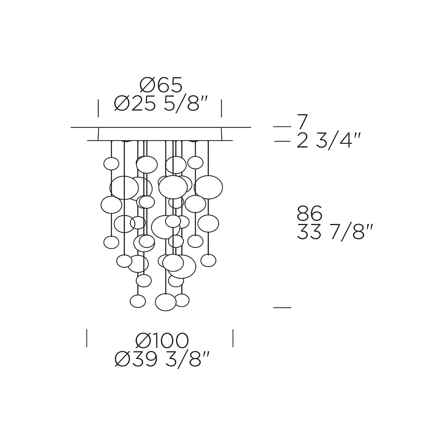 Ether S Multi Light Pendant Light - line drawing.