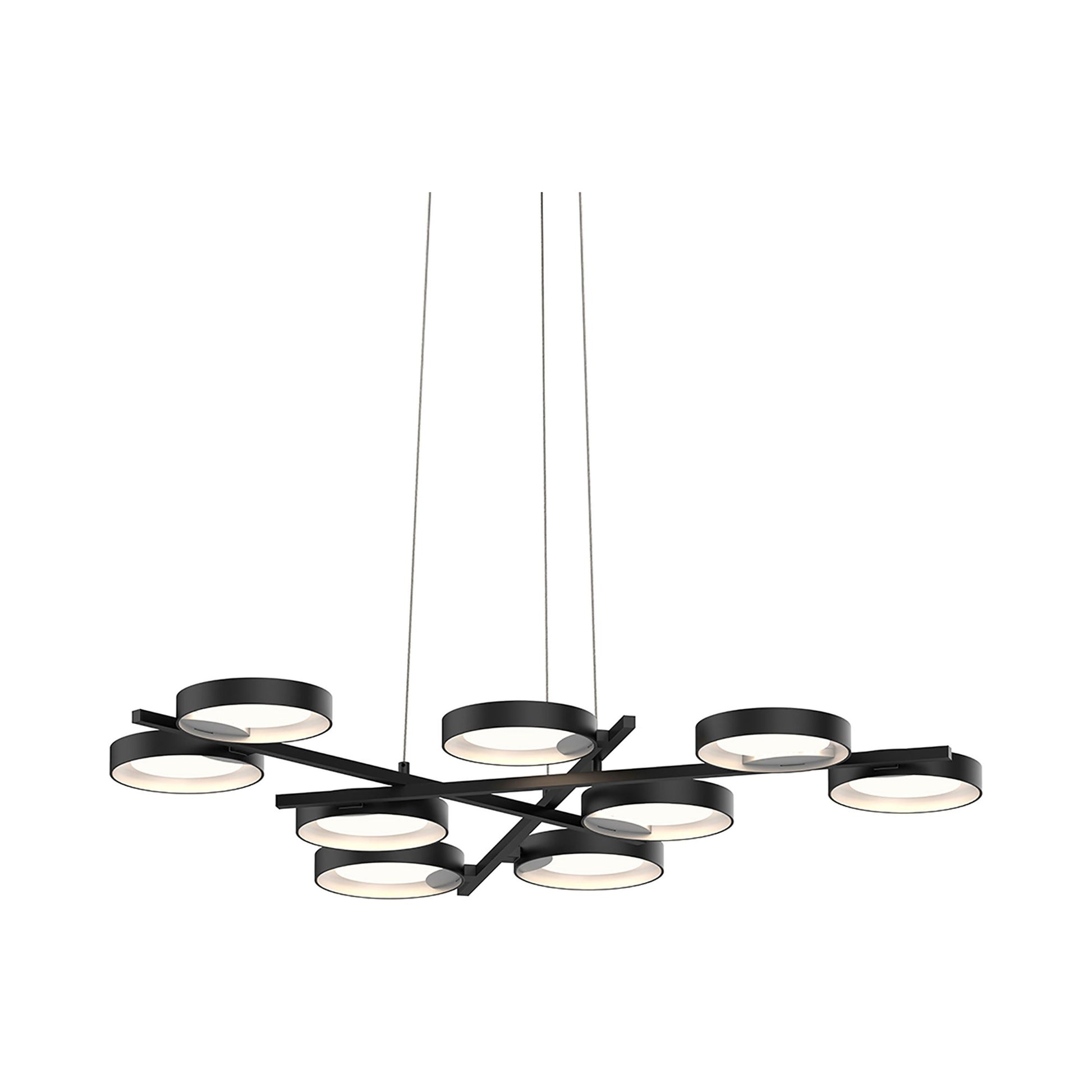 Light Guide Ring 9-Light LED Pendant Light in Satin Black with White Interior.