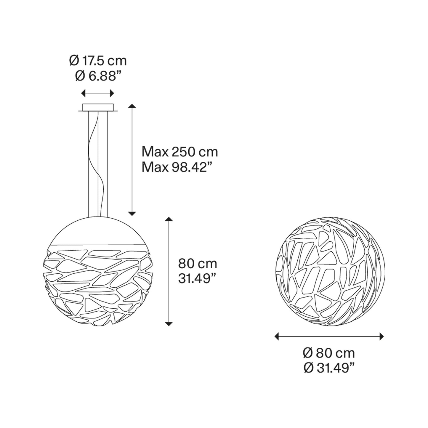 Kelly LED Pendant Light - line drawing.