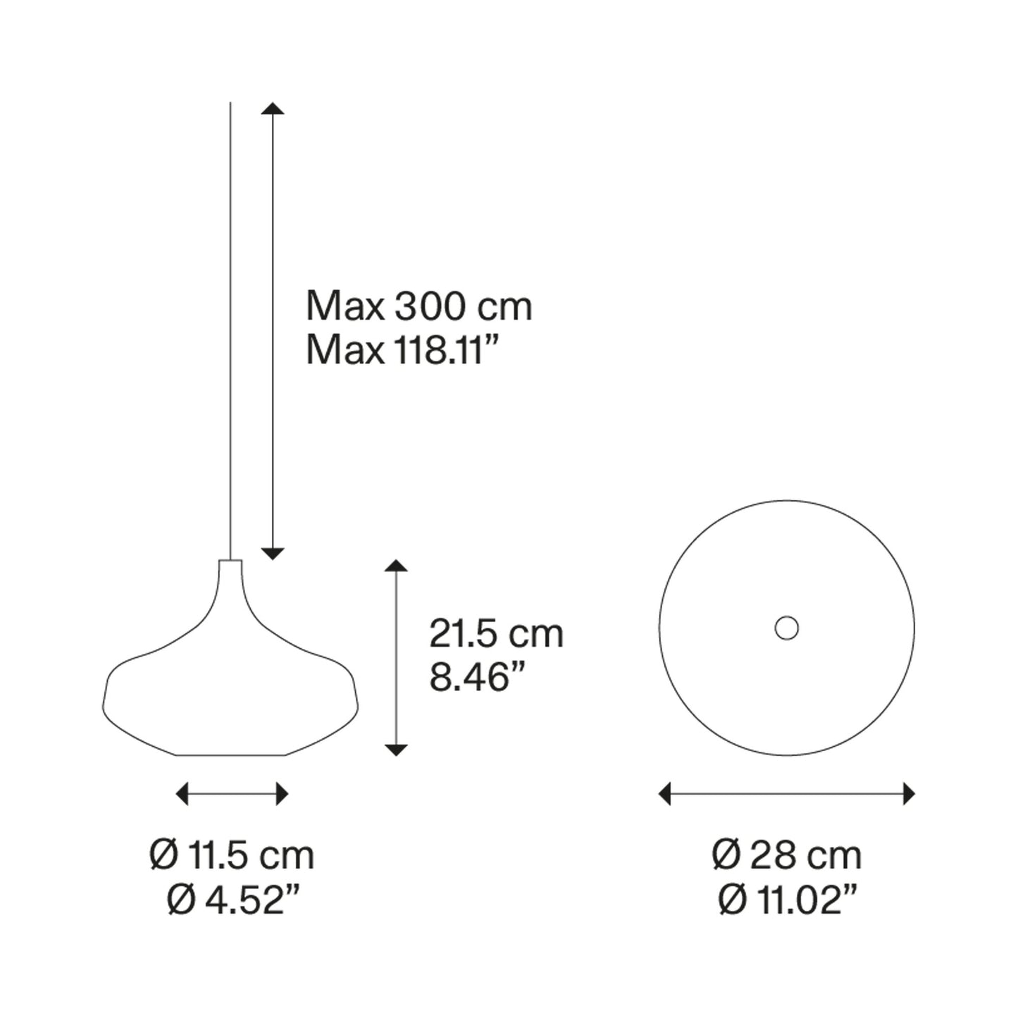 Nostalgia Large LED Pendant Light - line drawing.