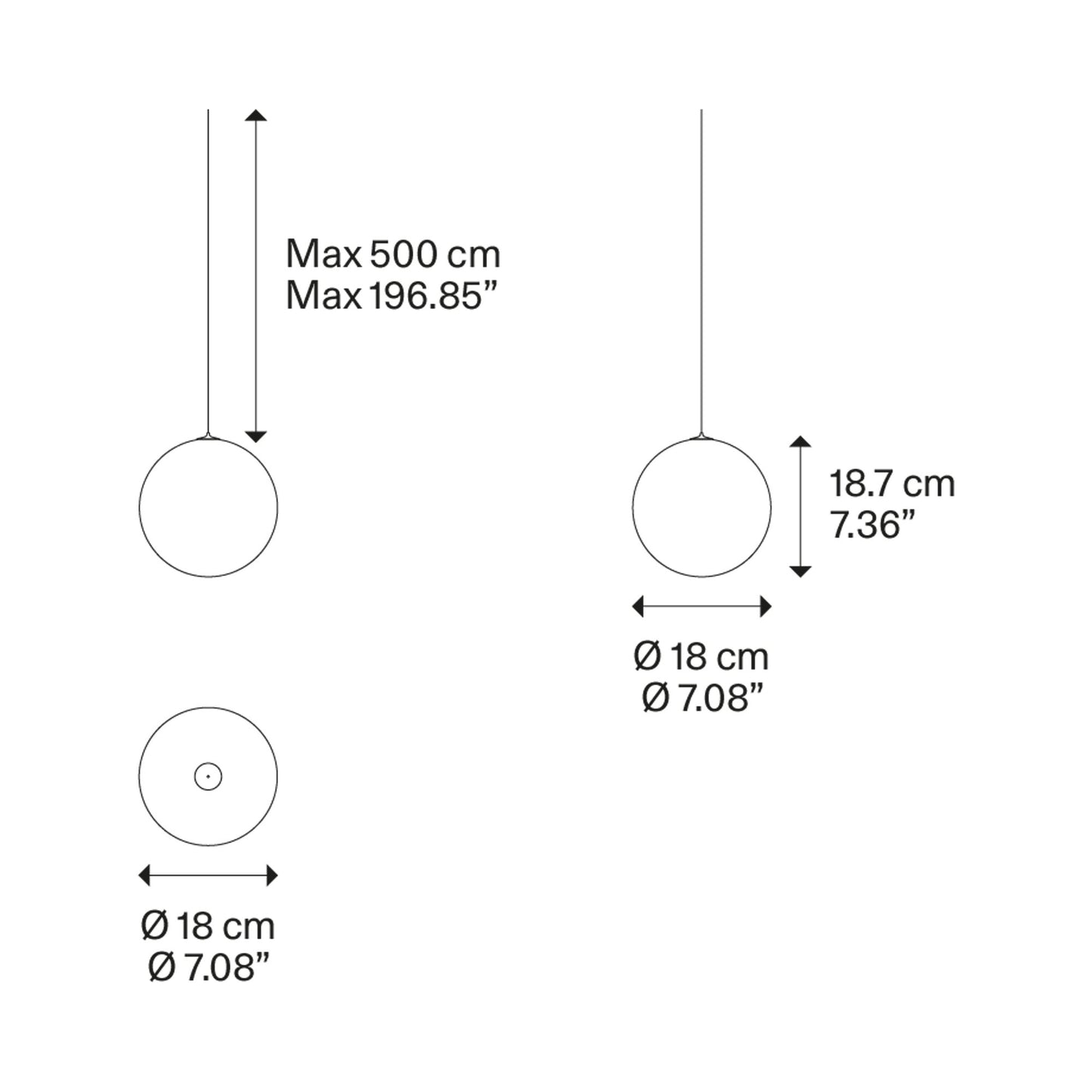 Random Solo LED Pendant Light - line drawing.