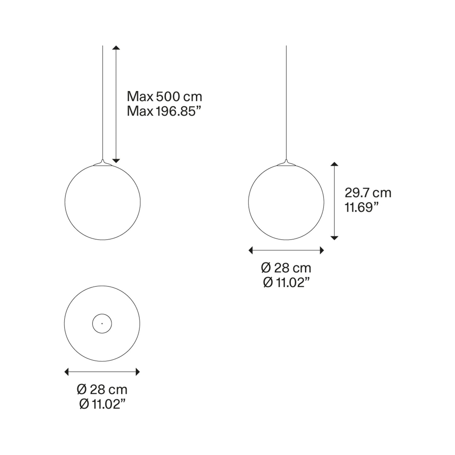 Random Solo LED Pendant Light - line drawing.