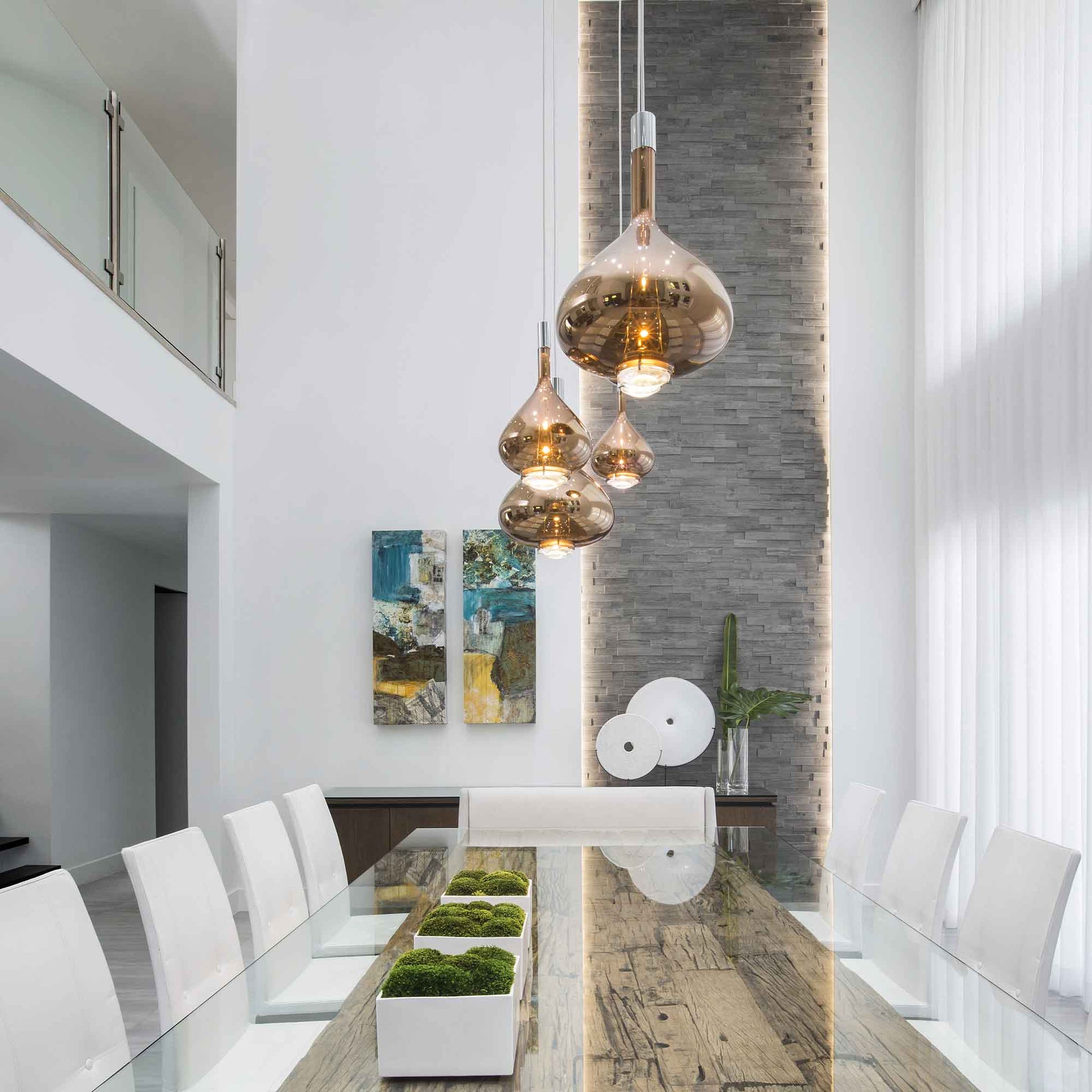 Sky-Fall LED Pendant Light in dining room.