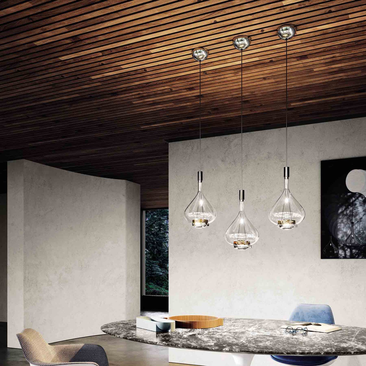 Sky-Fall LED Pendant Light in dining room.