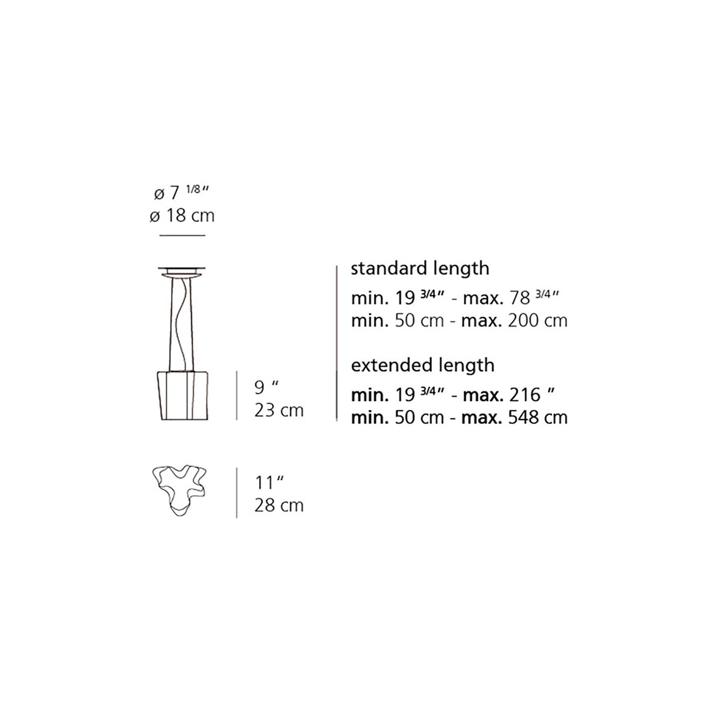 Logico Mini Single Pendant Light - line drawing.