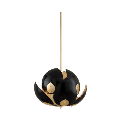 Lotus Chandelier in 8-Light/Gold Leaf/Black.