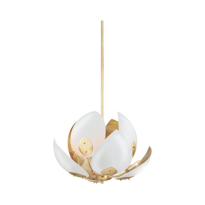 Lotus Chandelier in 8-Light/Gold Leaf/White.