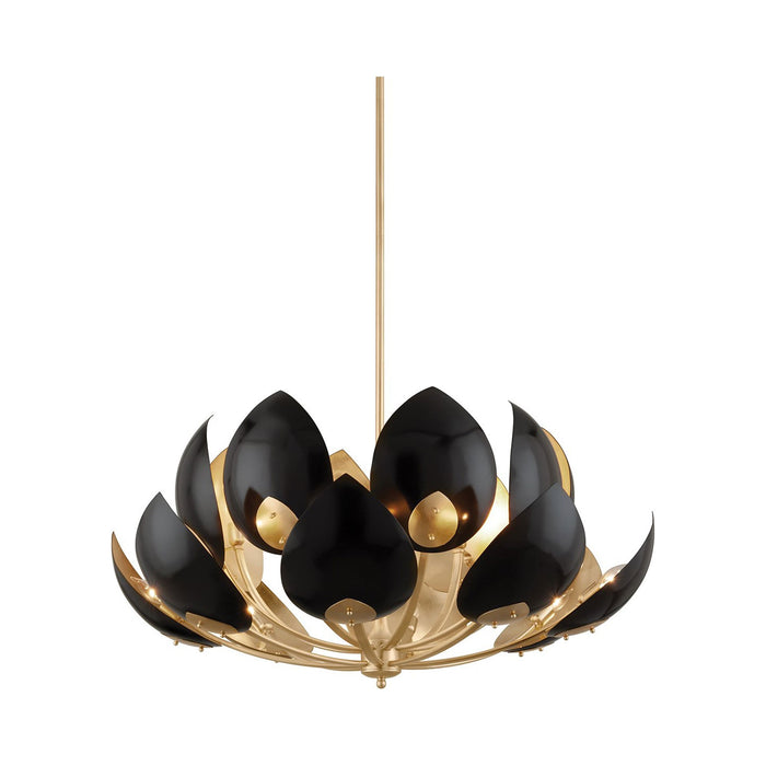 Lotus Chandelier in 16-Light/Gold Leaf/Black.