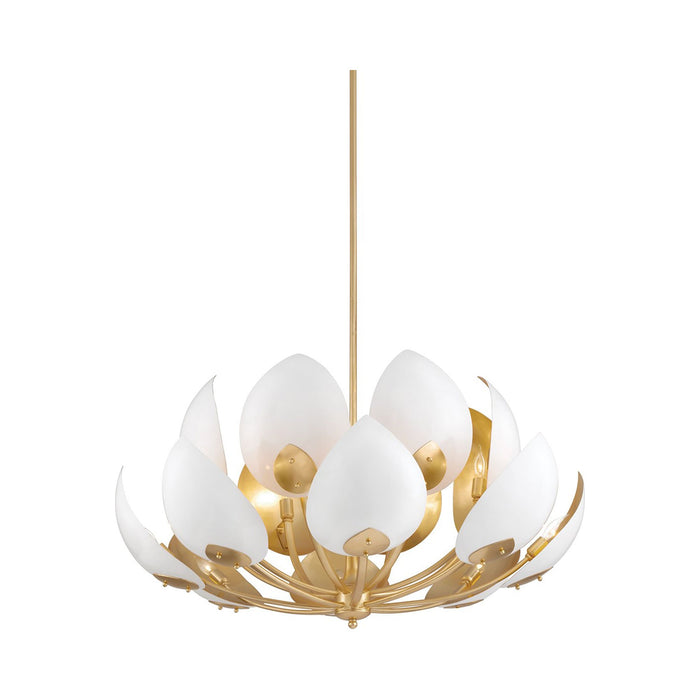Lotus Chandelier in 16-Light/Gold Leaf/White.