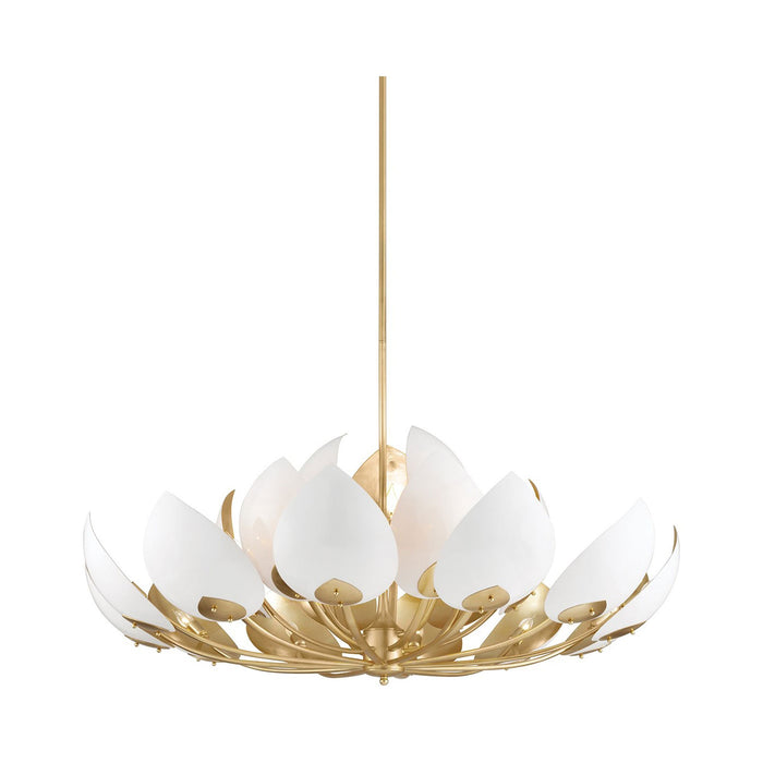 Lotus Chandelier in 21-Light/Gold Leaf/White.