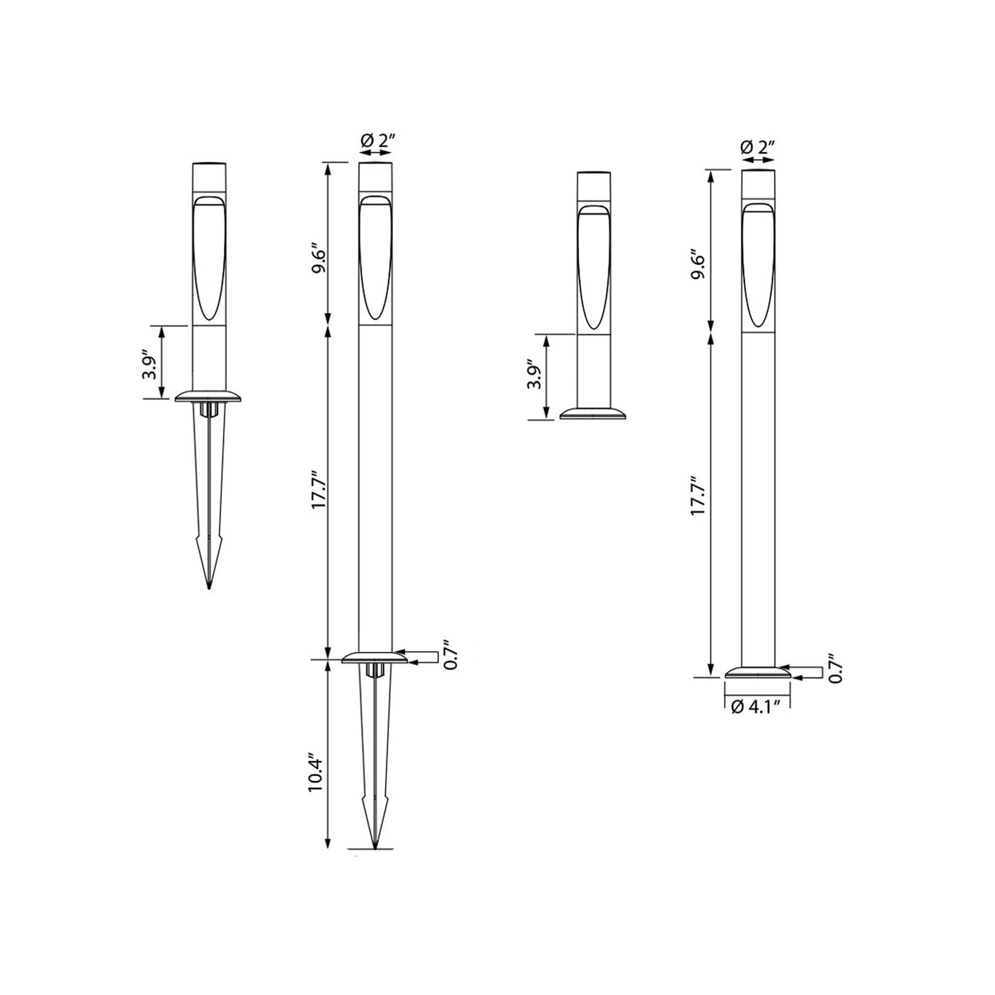 Flindt Garden Outdoor LED Bollard - line drawing.