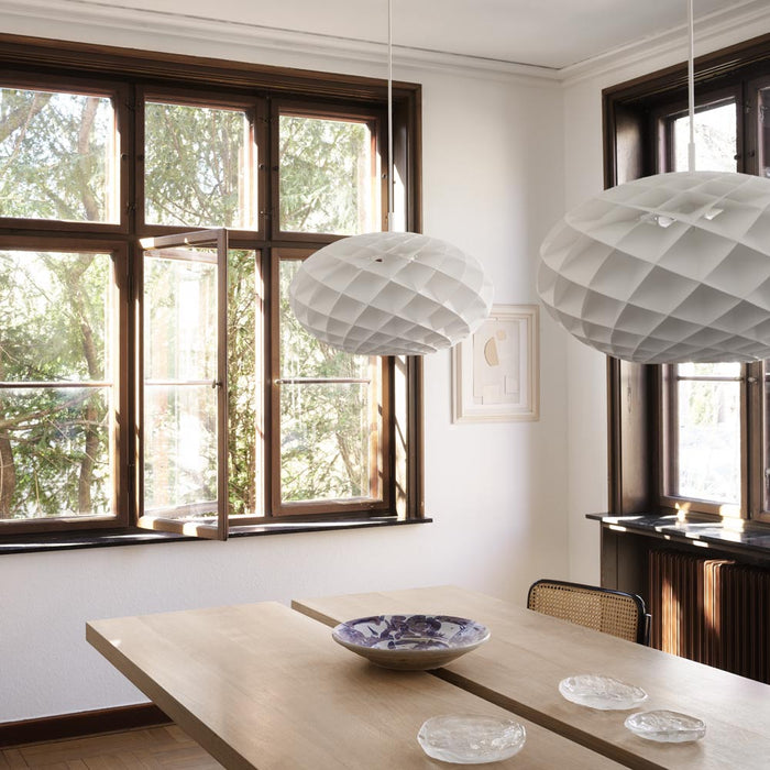 Patera Oval Pendant Light in dining room.