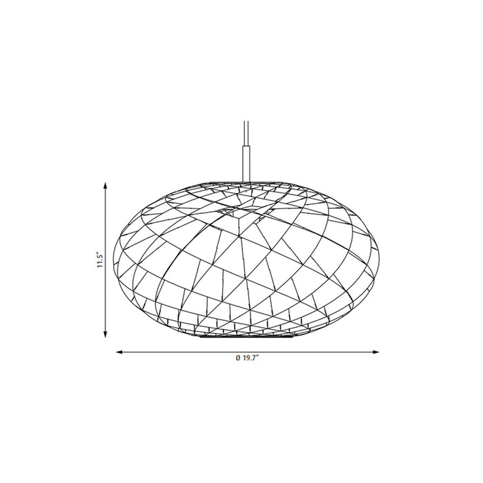 Patera Oval Pendant Light - line drawing.