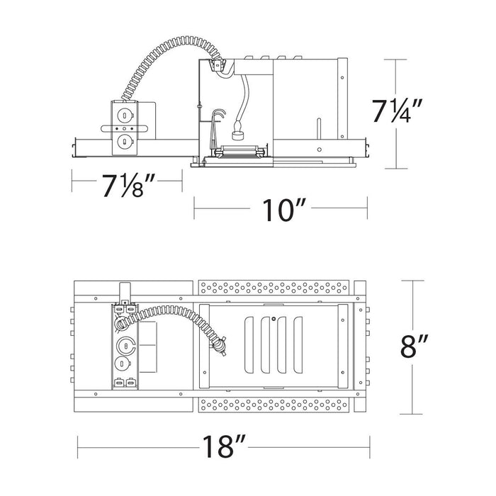 Low Voltage Multiple Light Recessed Housing - line drawing.