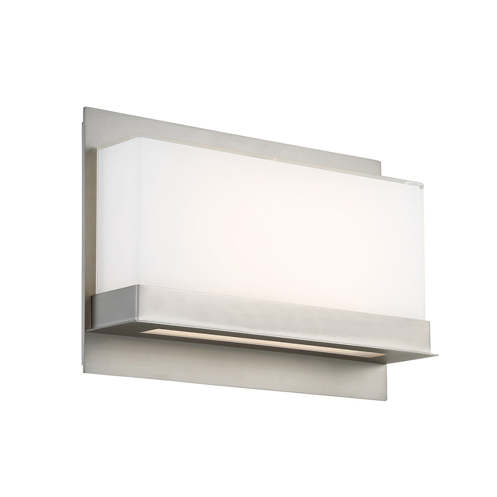 Luminous Satin Nickel 2-Light LED Sconce with White Mitered Glass