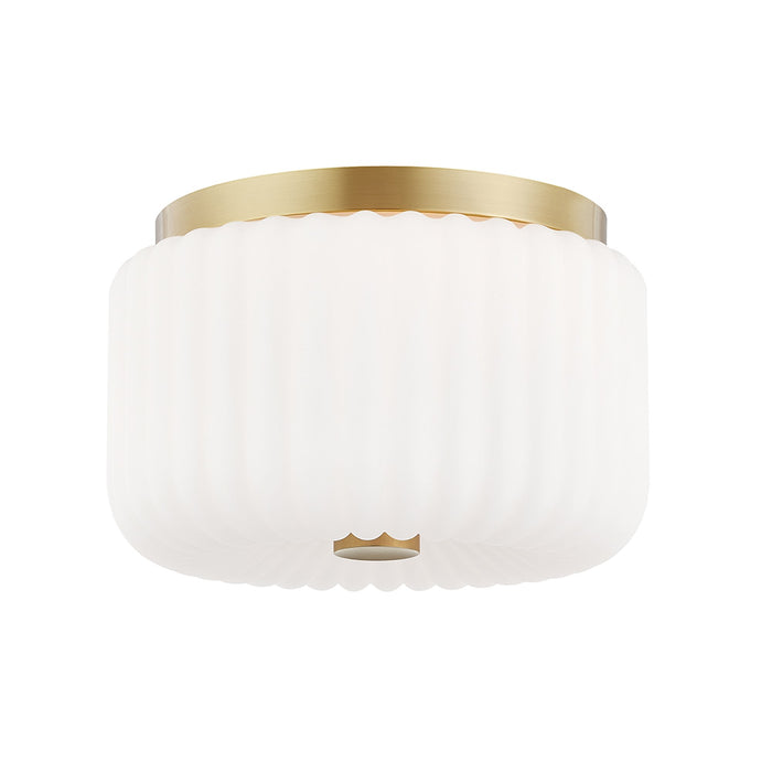 Lydia Flush Mount Ceiling Light in Brass and White.