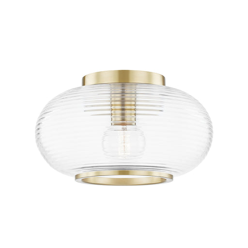 Maggie Flush Mount Ceiling Light in Brass and Clear.