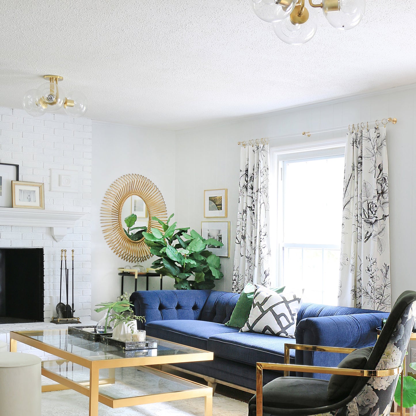 Margot 3-Light Semi-Flush Mount Ceiling Light in living room.