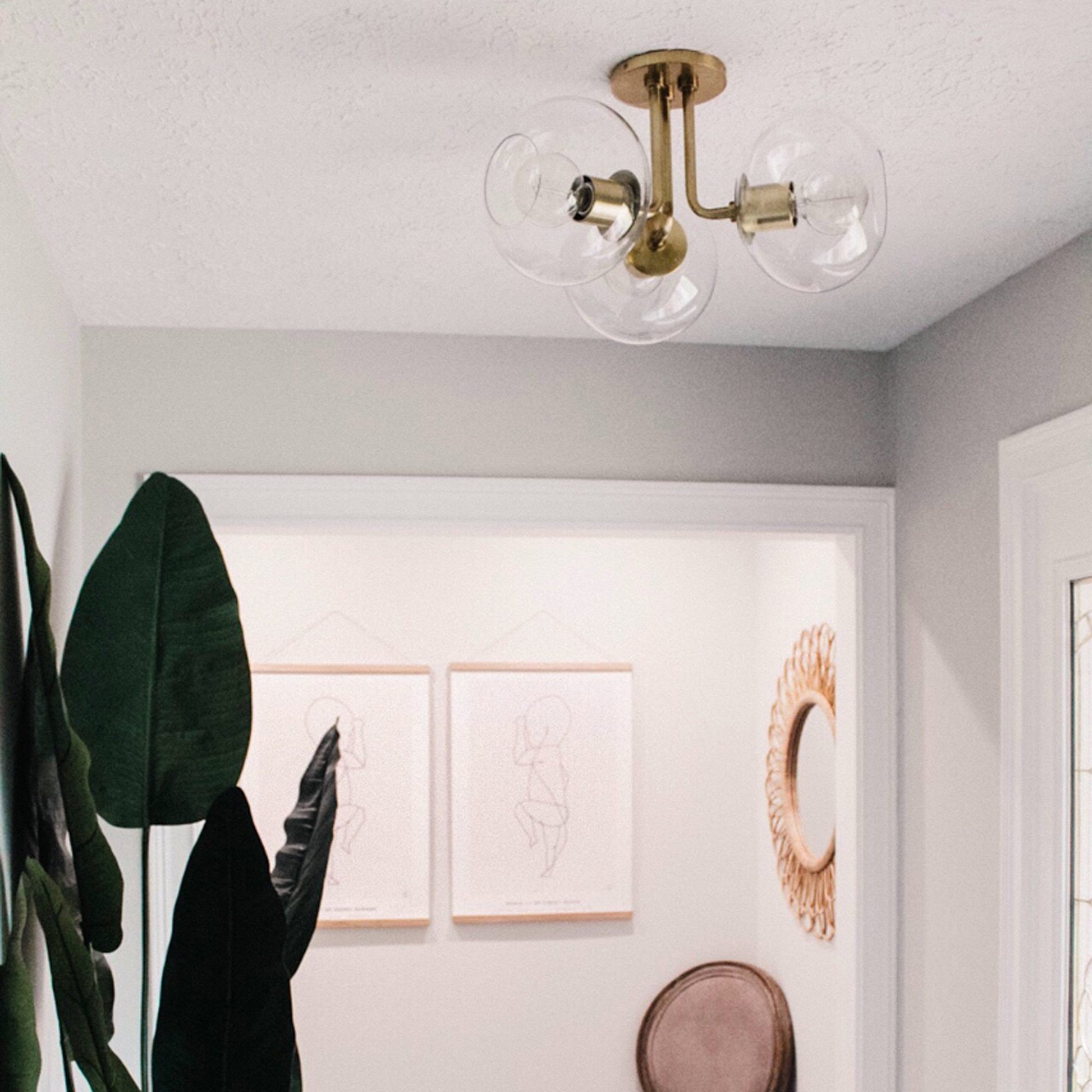 Margot 3-Light Semi-Flush Mount Ceiling Light in living room.