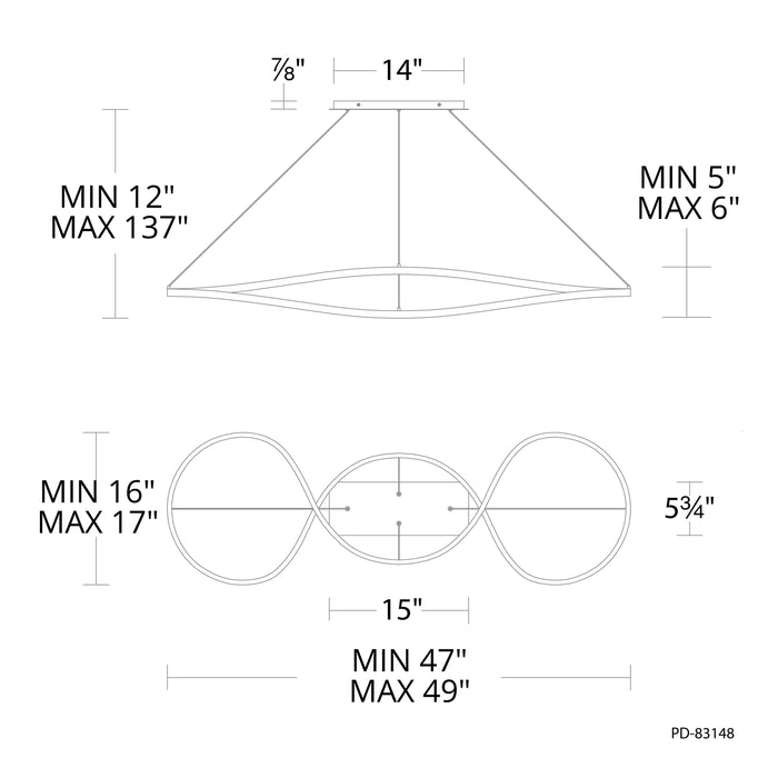Marques LED Pendant Light - line drawing.