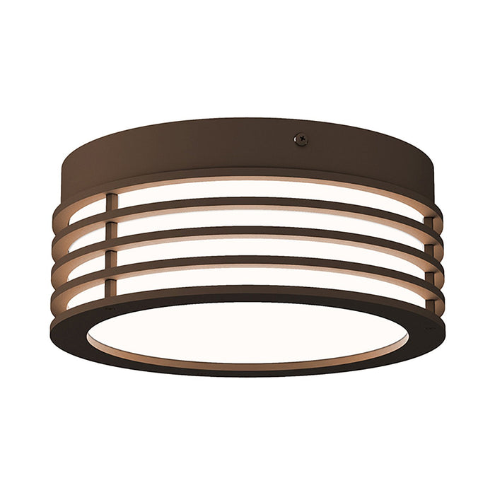 Marue™ Outdoor LED Semi Flush Mount Ceiling Light in Small/Round/Textured Bronze.