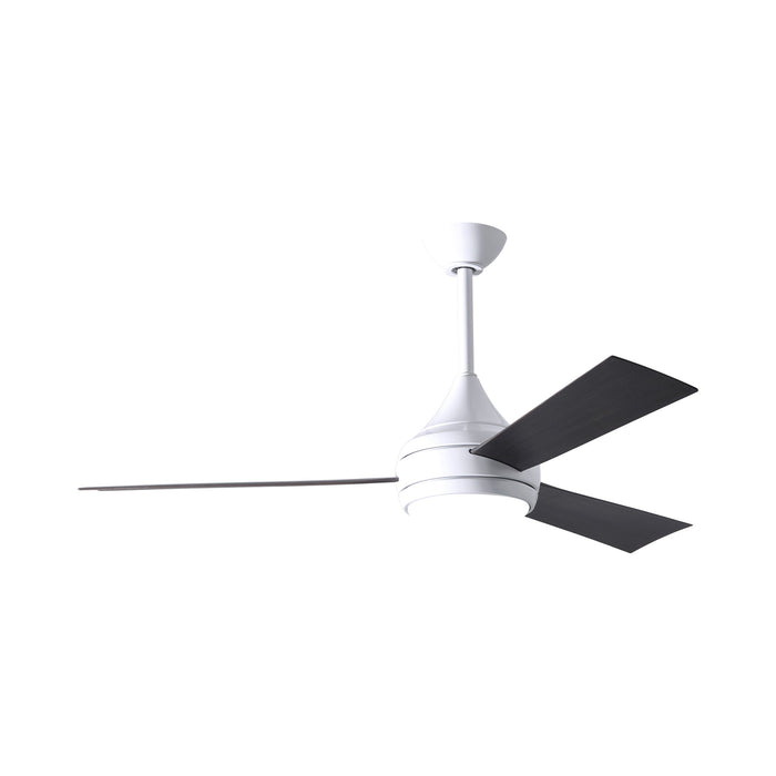 Donaire Outdoor LED Ceiling Fan in Gloss White/Brushed Bronze.