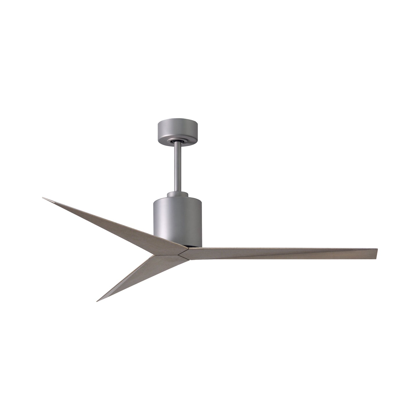 Eliza Outdoor Ceiling Fan in Brushed Nickel/Gray Ash.