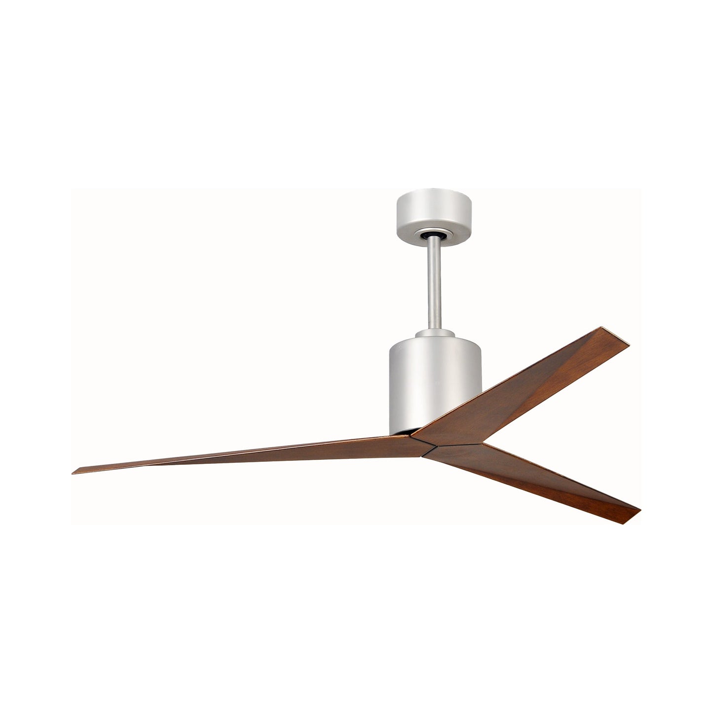 Eliza Outdoor Ceiling Fan in Brushed Nickel/Walnut.
