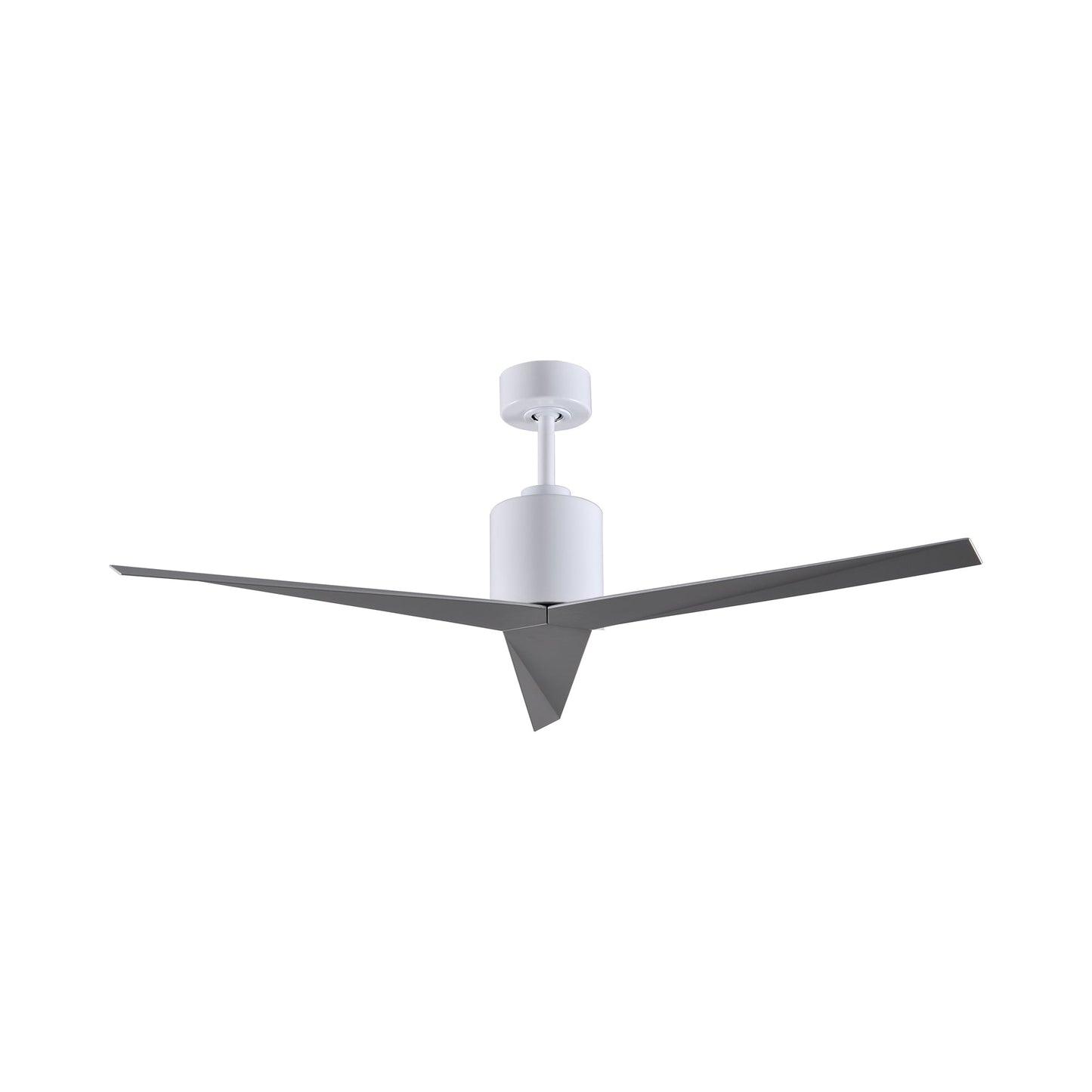 Eliza Outdoor Ceiling Fan in Gloss White/Brushed Nickel.