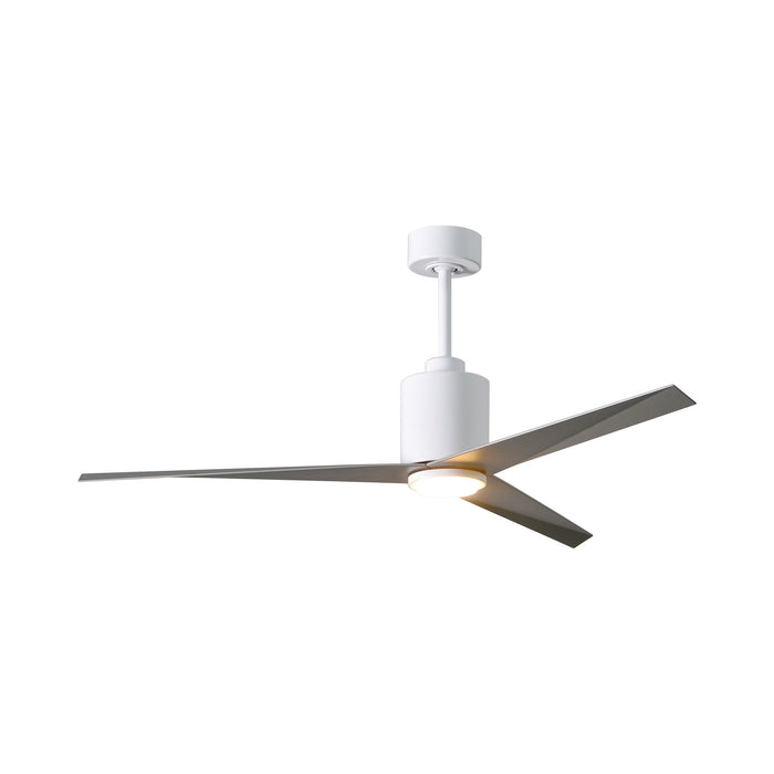 Eliza Outdoor Ceiling Fan in Gloss White/Brushed Nickel with light kit.