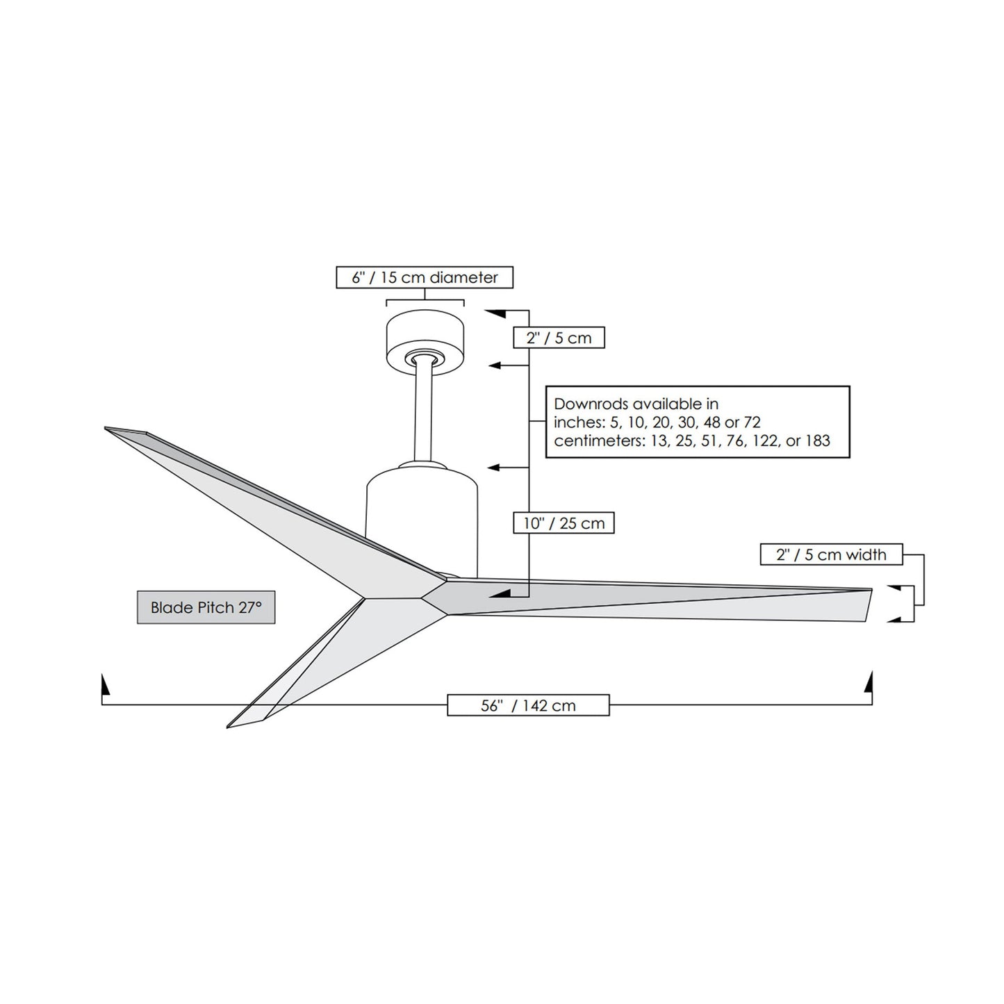 Eliza Outdoor Ceiling Fan - line drawing.