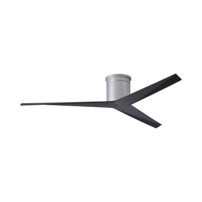 Eliza Outdoor Flush Mount Ceiling Fan in Brushed Nickel/Matte Black.