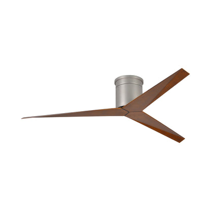 Eliza Outdoor Flush Mount Ceiling Fan in Brushed Nickel/Walnut.