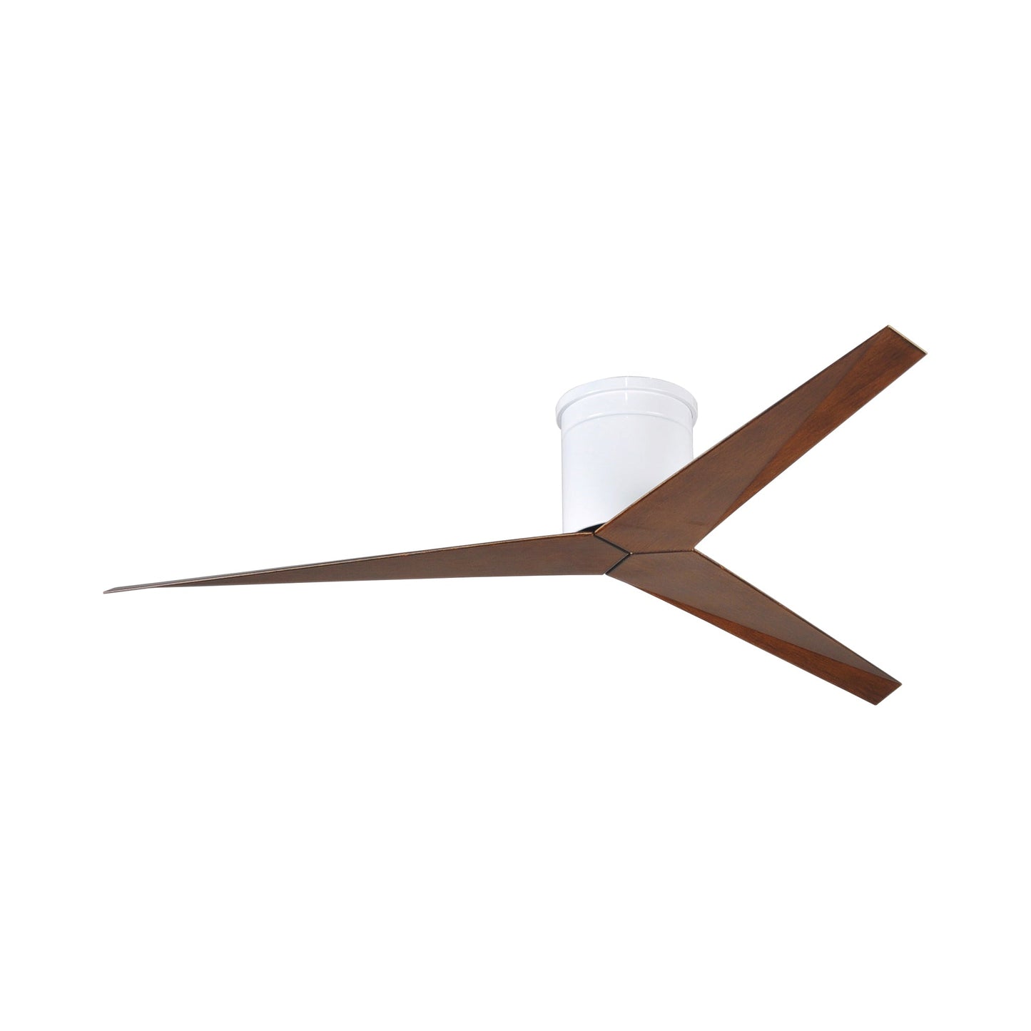 Eliza Outdoor Flush Mount Ceiling Fan in Gloss White/Walnut.