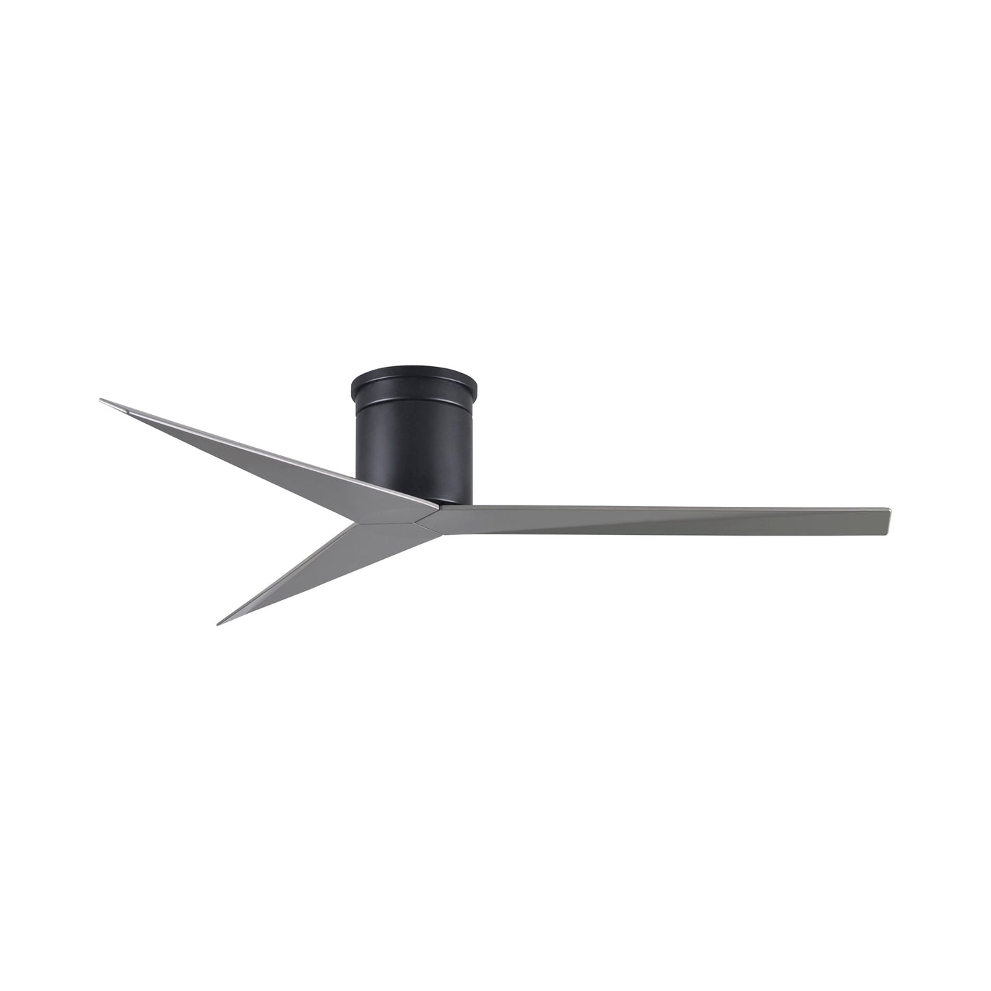 Eliza Outdoor Flush Mount Ceiling Fan in Matte Black/Brushed Nickel.