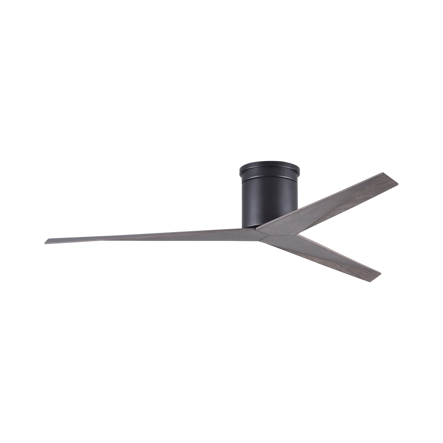 Eliza Outdoor Flush Mount Ceiling Fan in Matte Black/Old Oak.