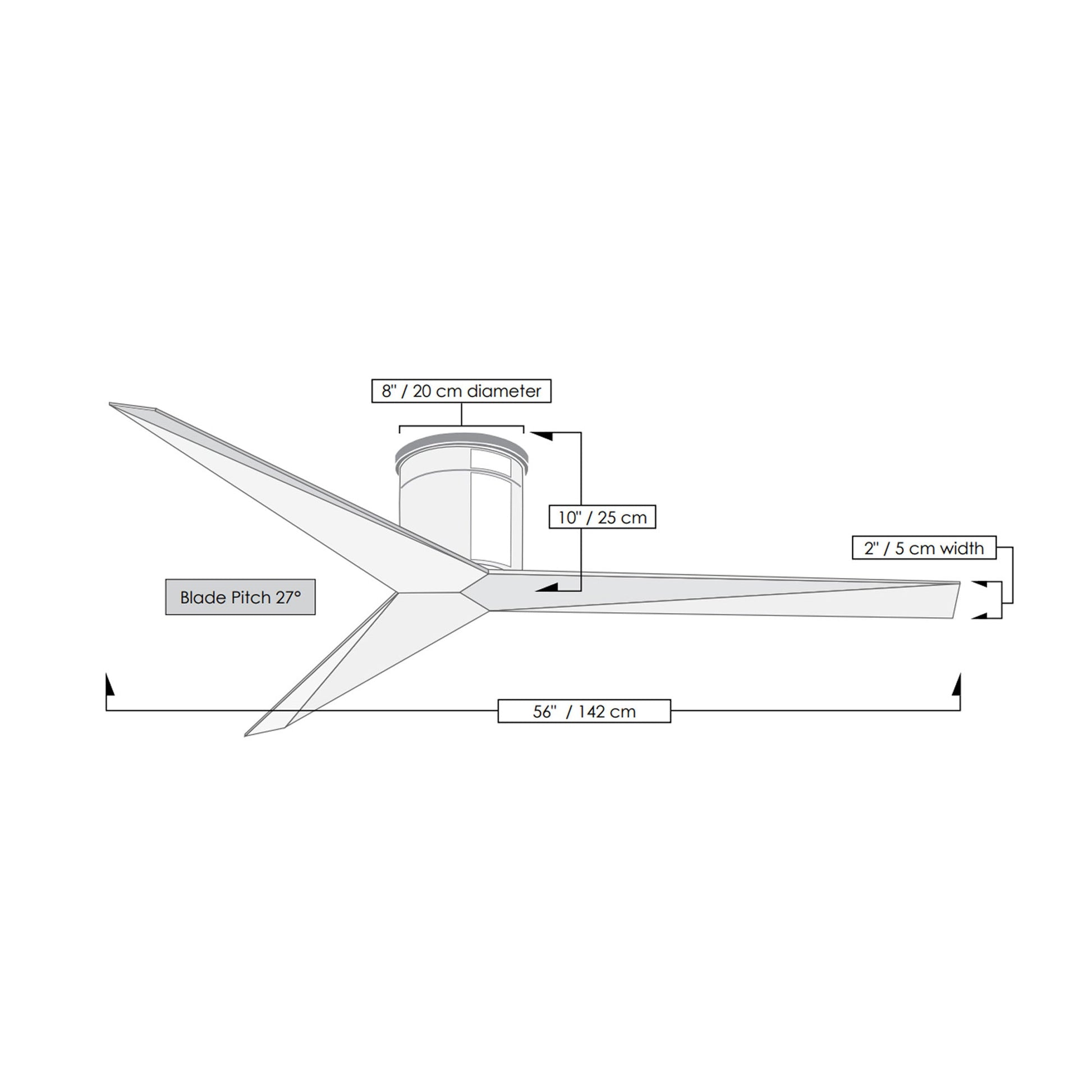 Eliza Outdoor Flush Mount Ceiling Fan - line drawing.