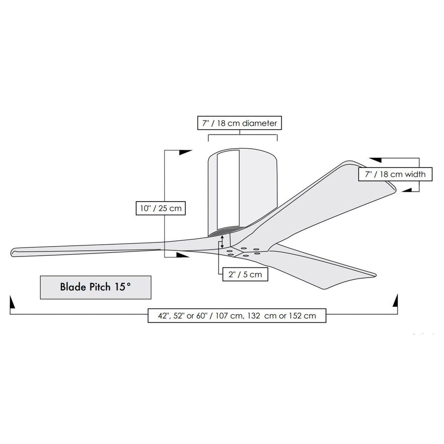 Irene IR3H Indoor / Outdoor Ceiling Fan - line drawing.